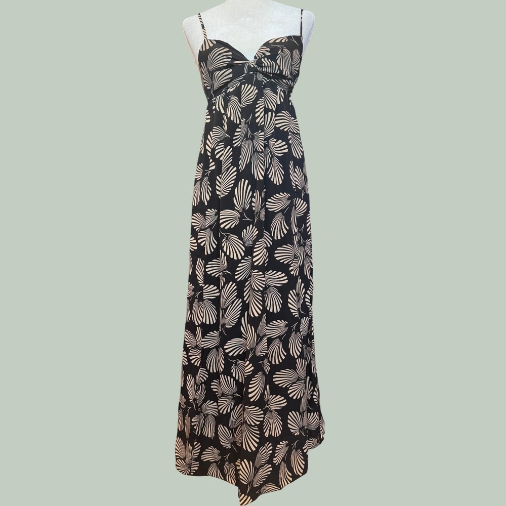 Ted Baker Shell Print Maxi Dress Womens 2 Black Tan Empire Waist Summer K1008